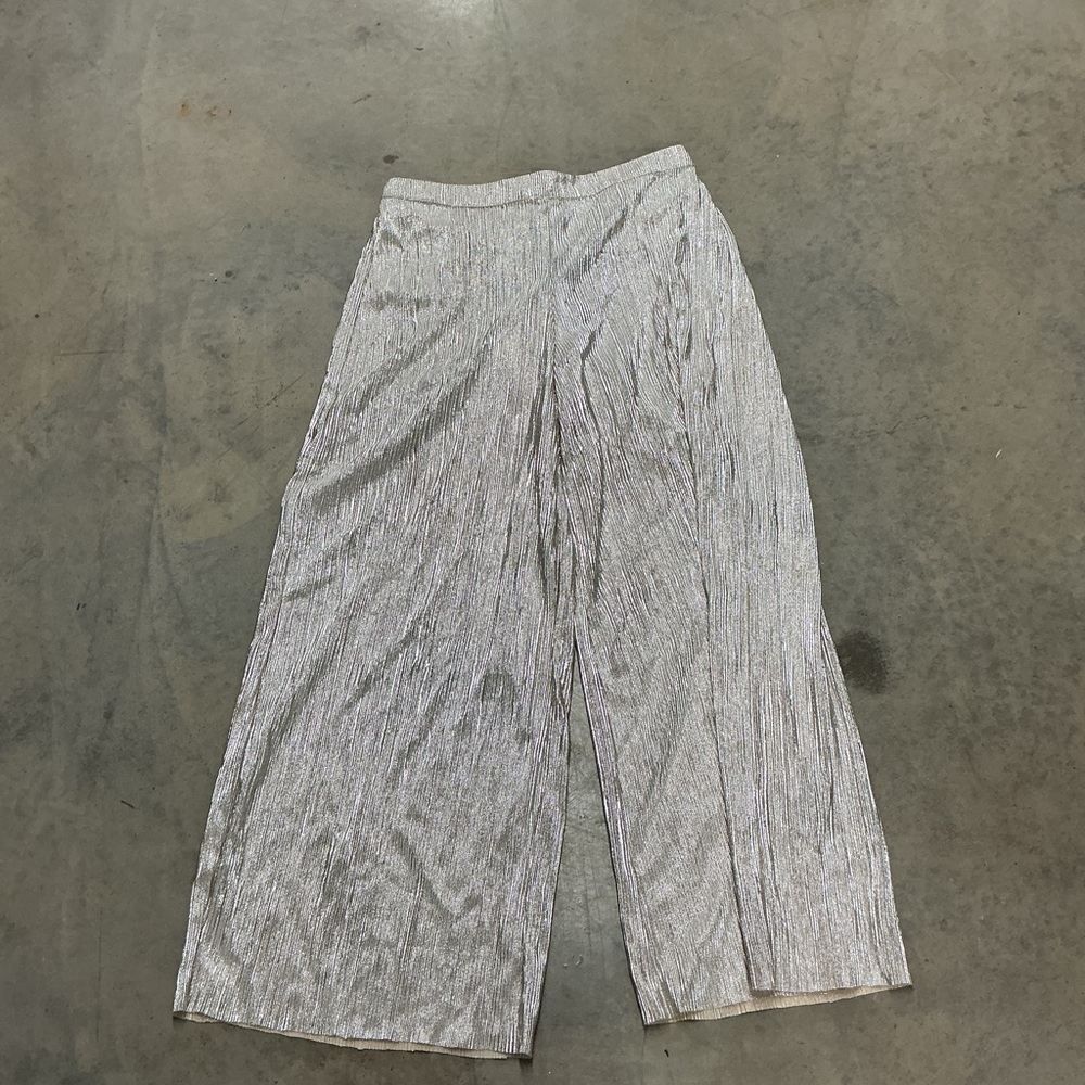 Vintage Metallic Pleated Wide Leg Pants | Champagne Gold | Size M (Estimated)